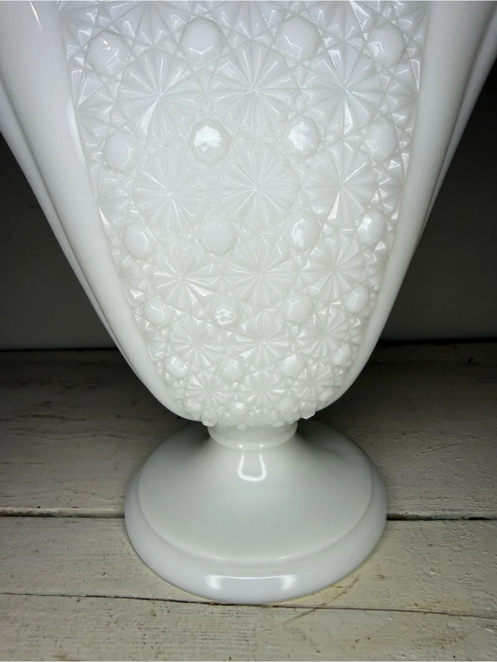 Vintage Fenton Daisy and Button Milk Glass Pedestal Vase Vintage Flared Vase